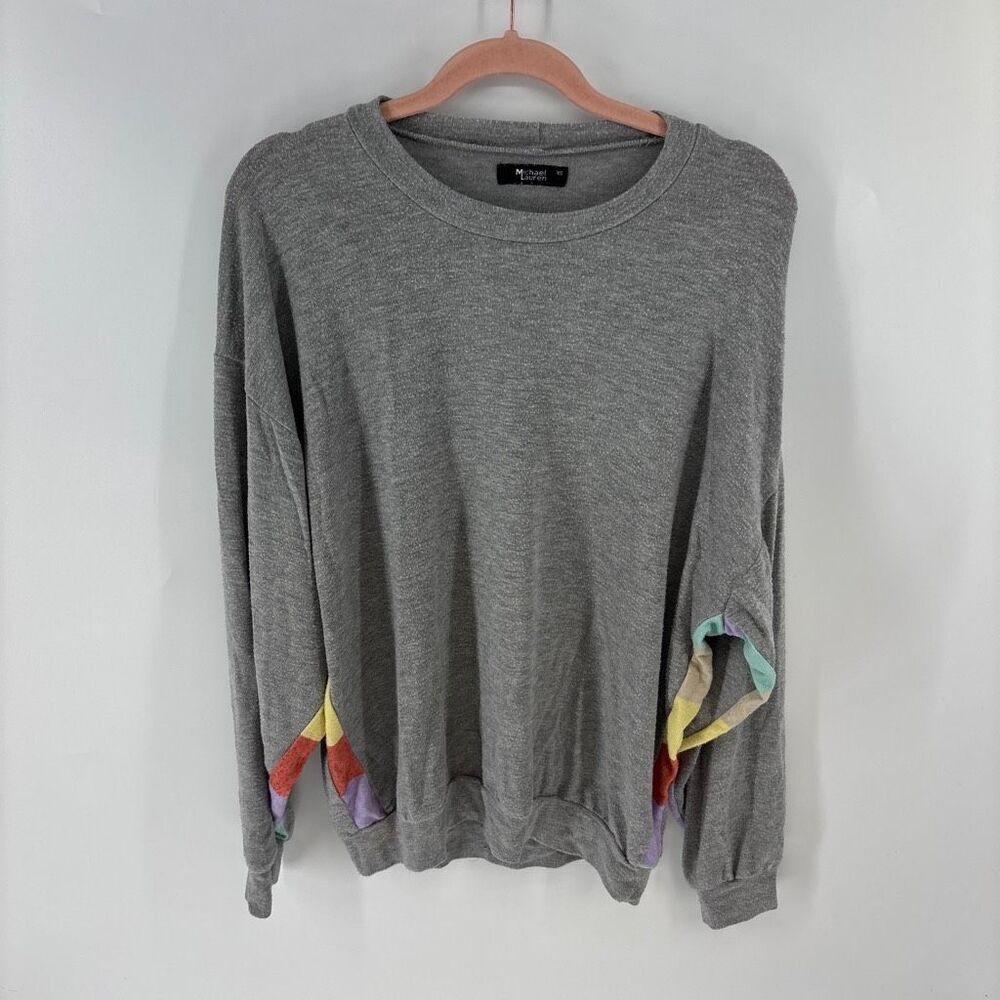 Michael Lauren womens gray preowned soft rainbow crew neck sweatshirt XSmall - Picture 1 of 8